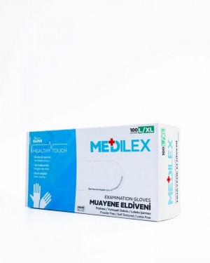 Medilex Healthy Touch Pudrasız Mavi Muayene Eldiveni - L / XL