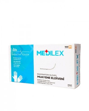 Medilex Healthy Touch Pudrasız Mavi Muayene Eldiveni - M